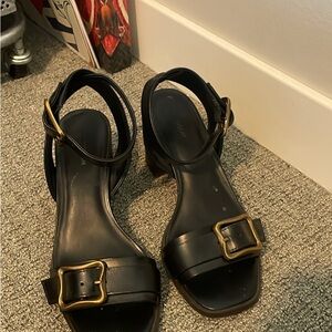 Nordstrom Black Sandals with Gold Buckle